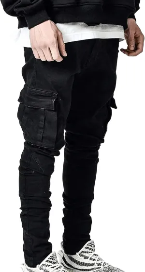 Maiyifu-GJ Men's Skinny Slim Fit Jeans Stretch 6 Pockets Denim Pencil Pants Casual Hip Hop Side Pocket Jean Trousers
