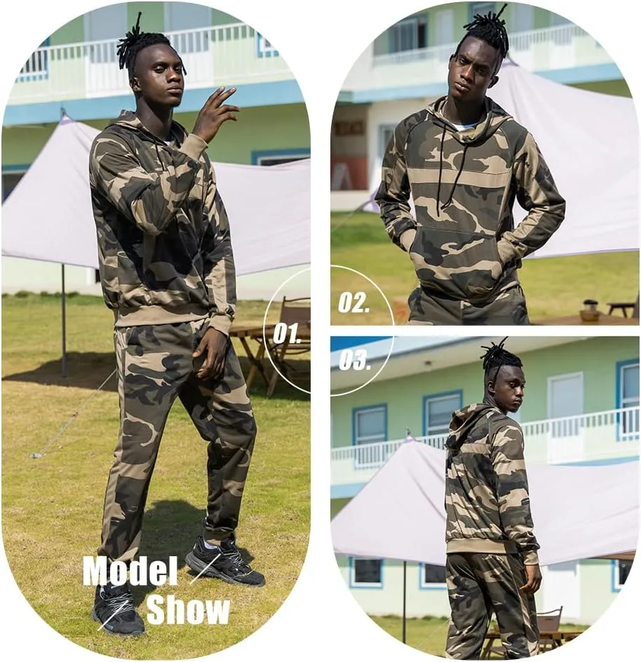 MANTORS Mens Camo Tracksuit Casual Hooded Track Suits Long Sleeve Hoodie and Sweatpant Jogging Sweatsuit