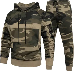 MANTORS Mens Camo Tracksuit Casual Hooded Track Suits Long Sleeve Hoodie and Sweatpant Jogging Sweatsuit