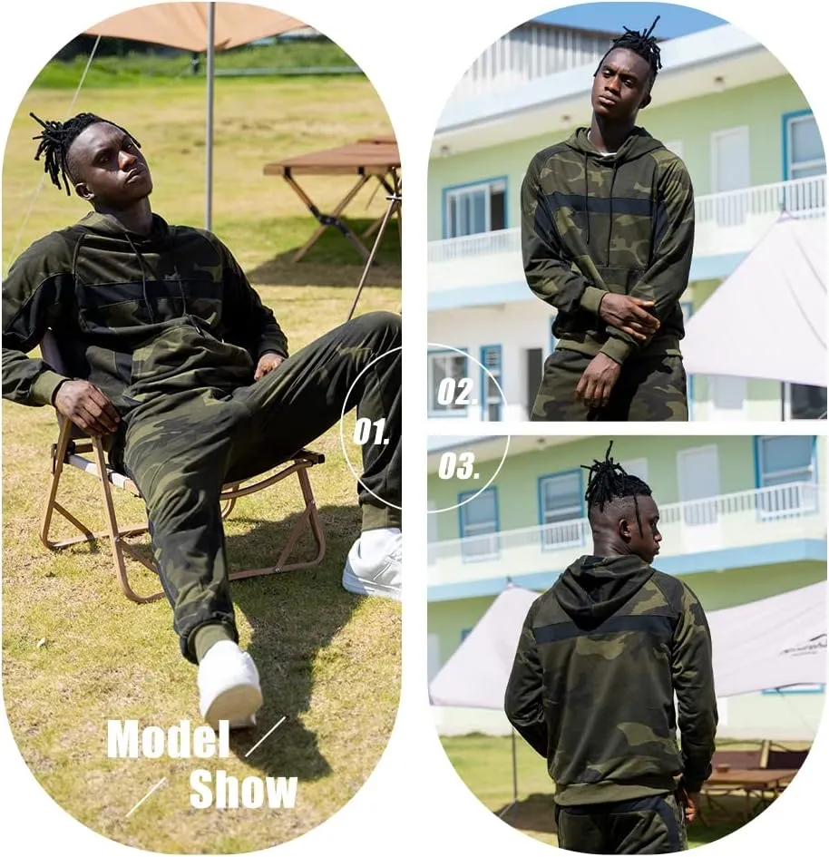 MANTORS Mens Camo Tracksuit Casual Hooded Track Suits Long Sleeve Hoodie and Sweatpant Jogging Sweatsuit