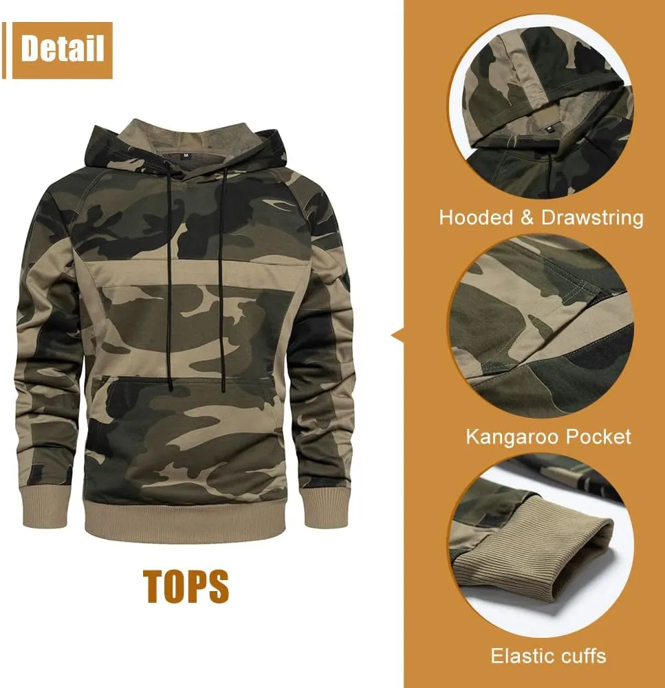 MANTORS Mens Camo Tracksuit Casual Hooded Track Suits Long Sleeve Hoodie and Sweatpant Jogging Sweatsuit