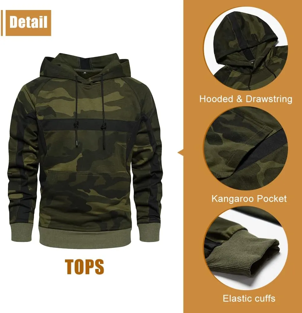 MANTORS Mens Camo Tracksuit Casual Hooded Track Suits Long Sleeve Hoodie and Sweatpant Jogging Sweatsuit