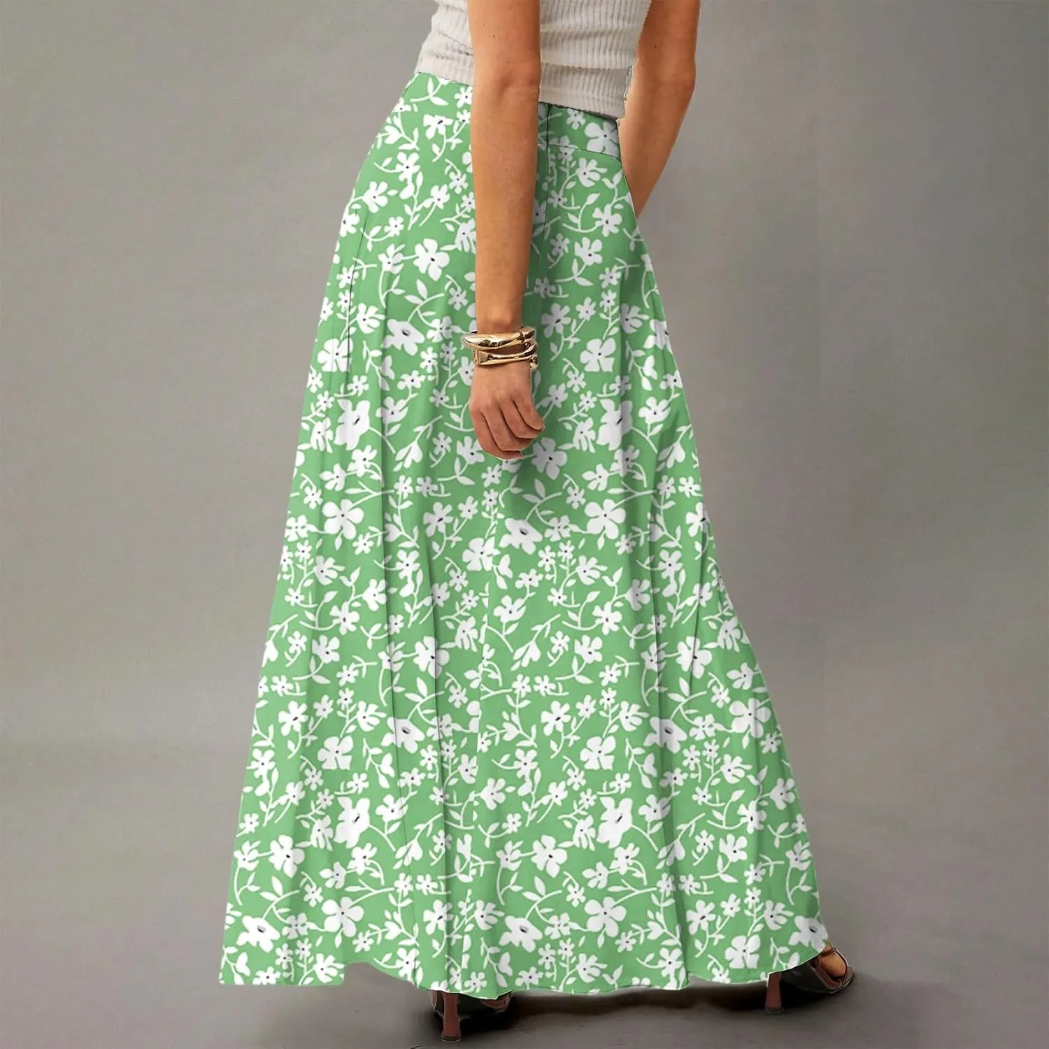 Maxi Skirts for Women 2025 Boho Elastic High Waisted Long Skirt with Pockets Summer Beach Flowy Floral Skirt