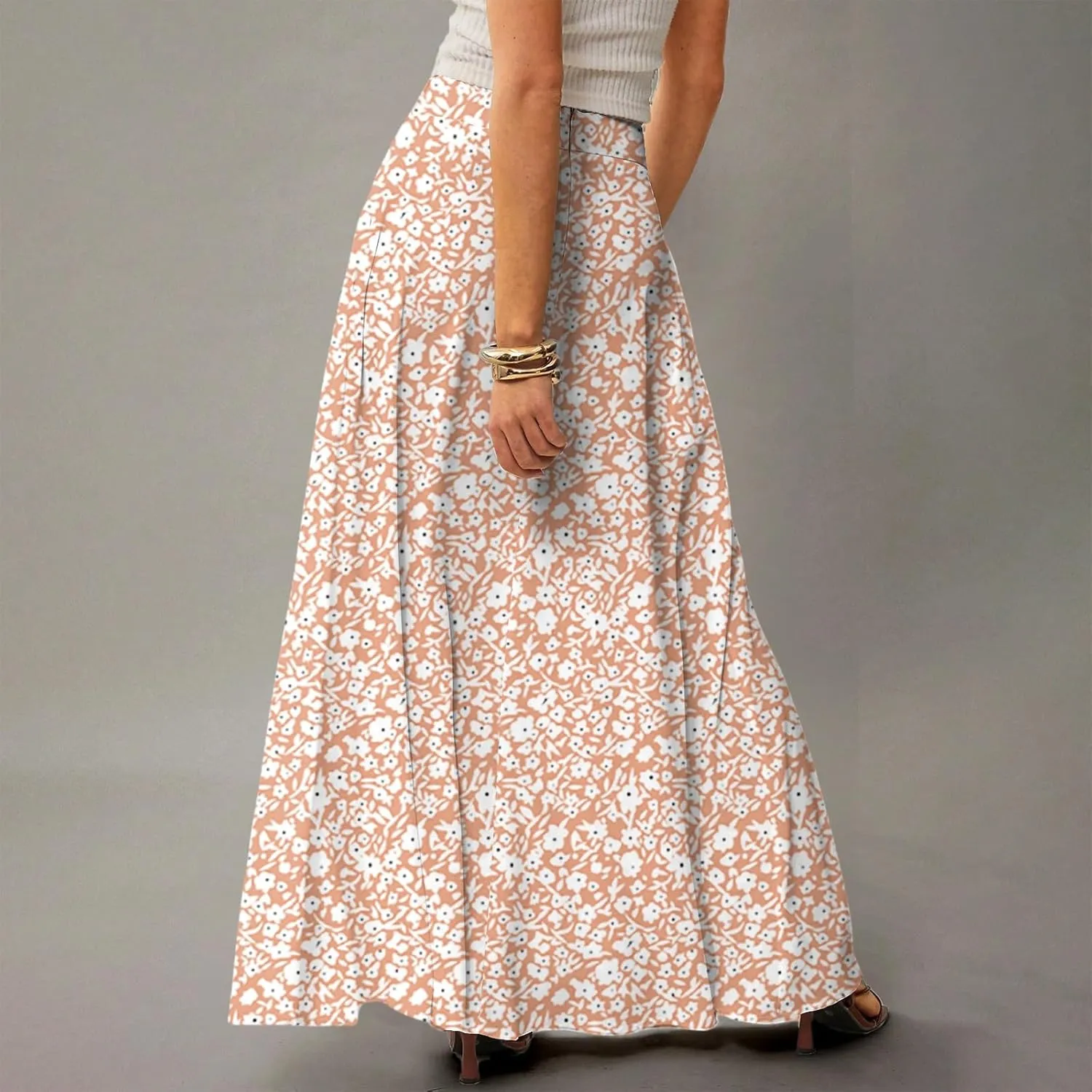 Maxi Skirts for Women 2025 Boho Elastic High Waisted Long Skirt with Pockets Summer Beach Flowy Floral Skirt