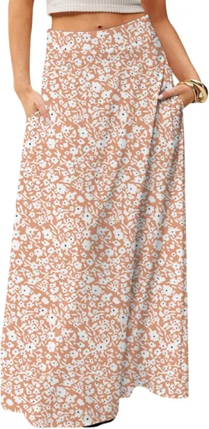 Maxi Skirts for Women 2025 Floral Boho High Waisted Long Skirt with Pockets Flowy Beach Vacation A Line Skirt