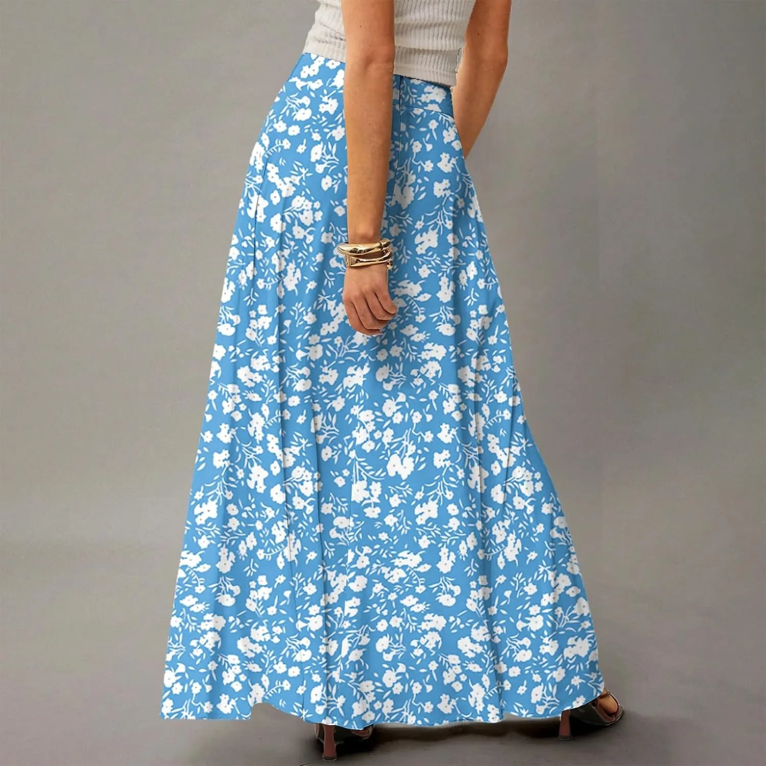 Maxi Skirts for Women 2025 Floral Boho High Waisted Long Skirt with Pockets Flowy Beach Vacation A Line Skirt