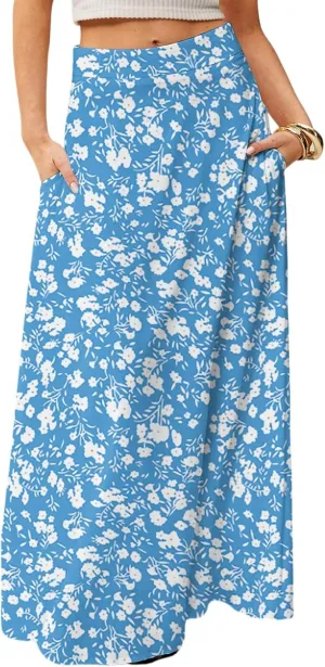 Maxi Skirts for Women 2025 Floral Boho High Waisted Long Skirt with Pockets Flowy Beach Vacation A Line Skirt
