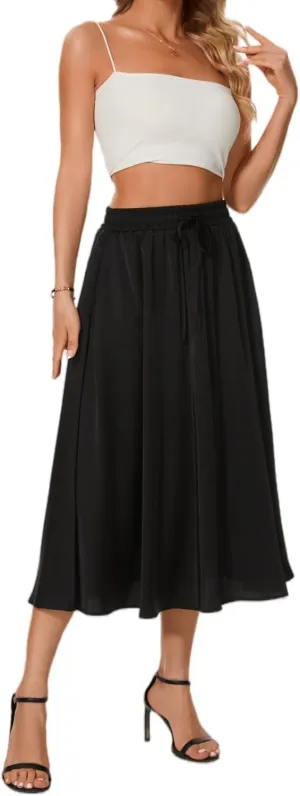 Maxi Skirts for Women with Pockets Long Midi Length Casual Skirt for Beach Party Holiday Black