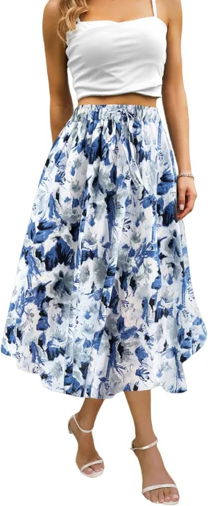 Maxi Skirts for Women with Pockets Summer 2025 Blue White