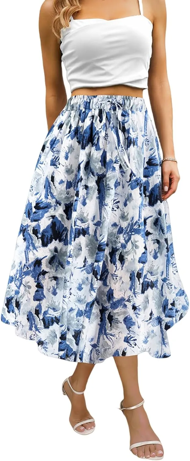 Maxi Skirts for Women with Pockets Summer 2025 Blue White