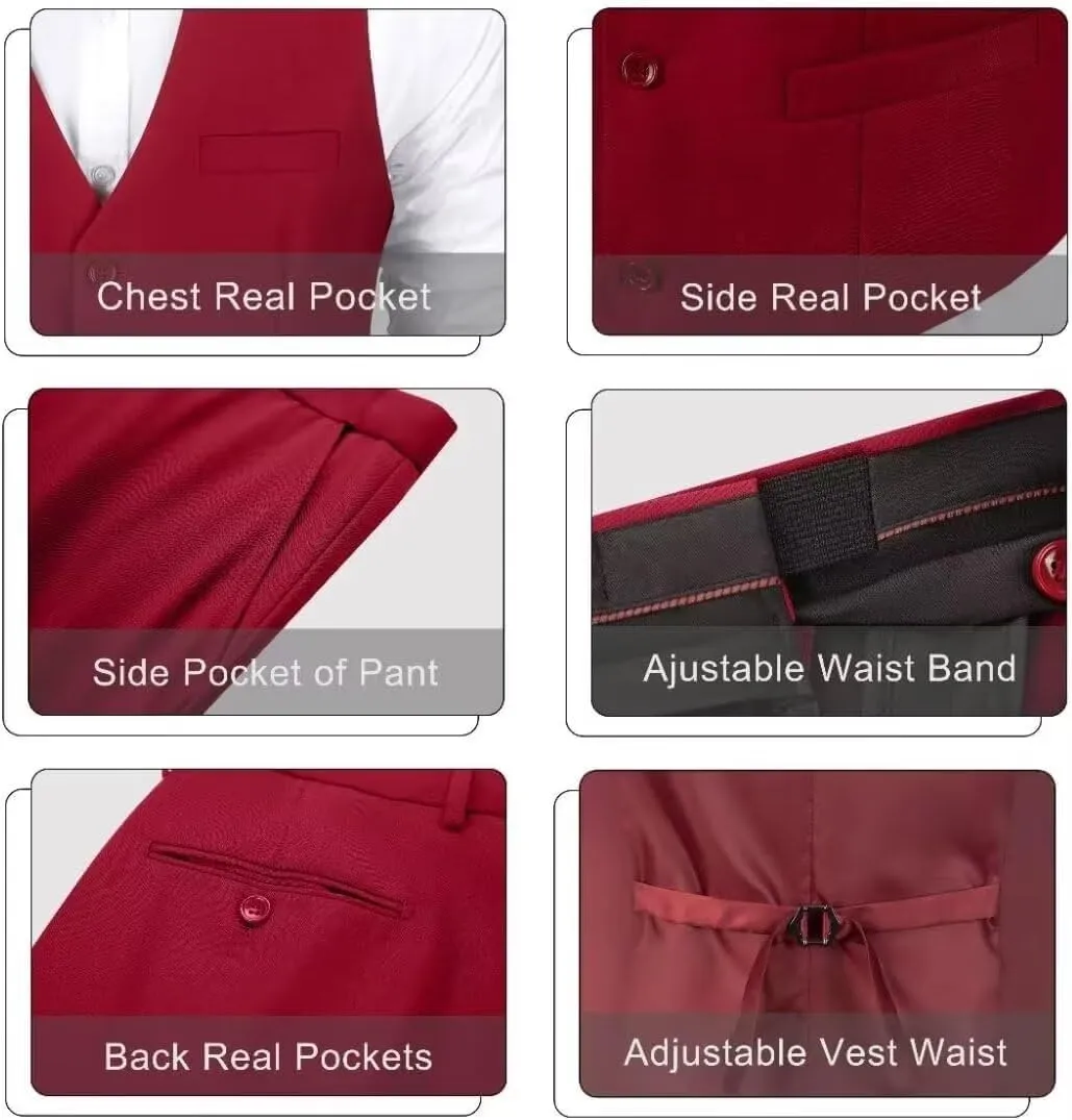 Men 2 Pieces Dress Suit Vest Pant Set Slim Fit Casual Suit Waistcoat