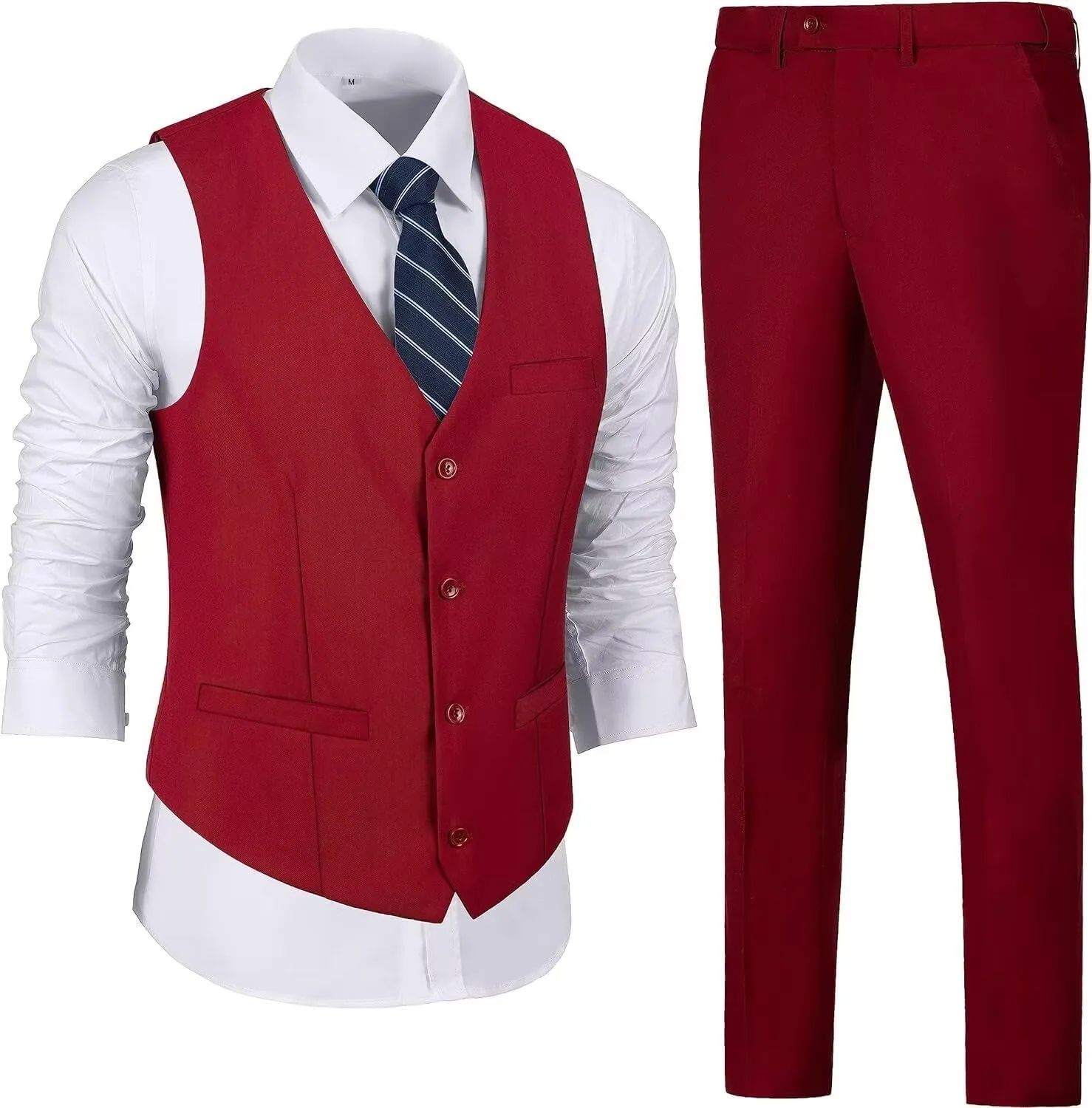 Men 2 Pieces Dress Suit Vest Pant Set Slim Fit Casual Suit Waistcoat