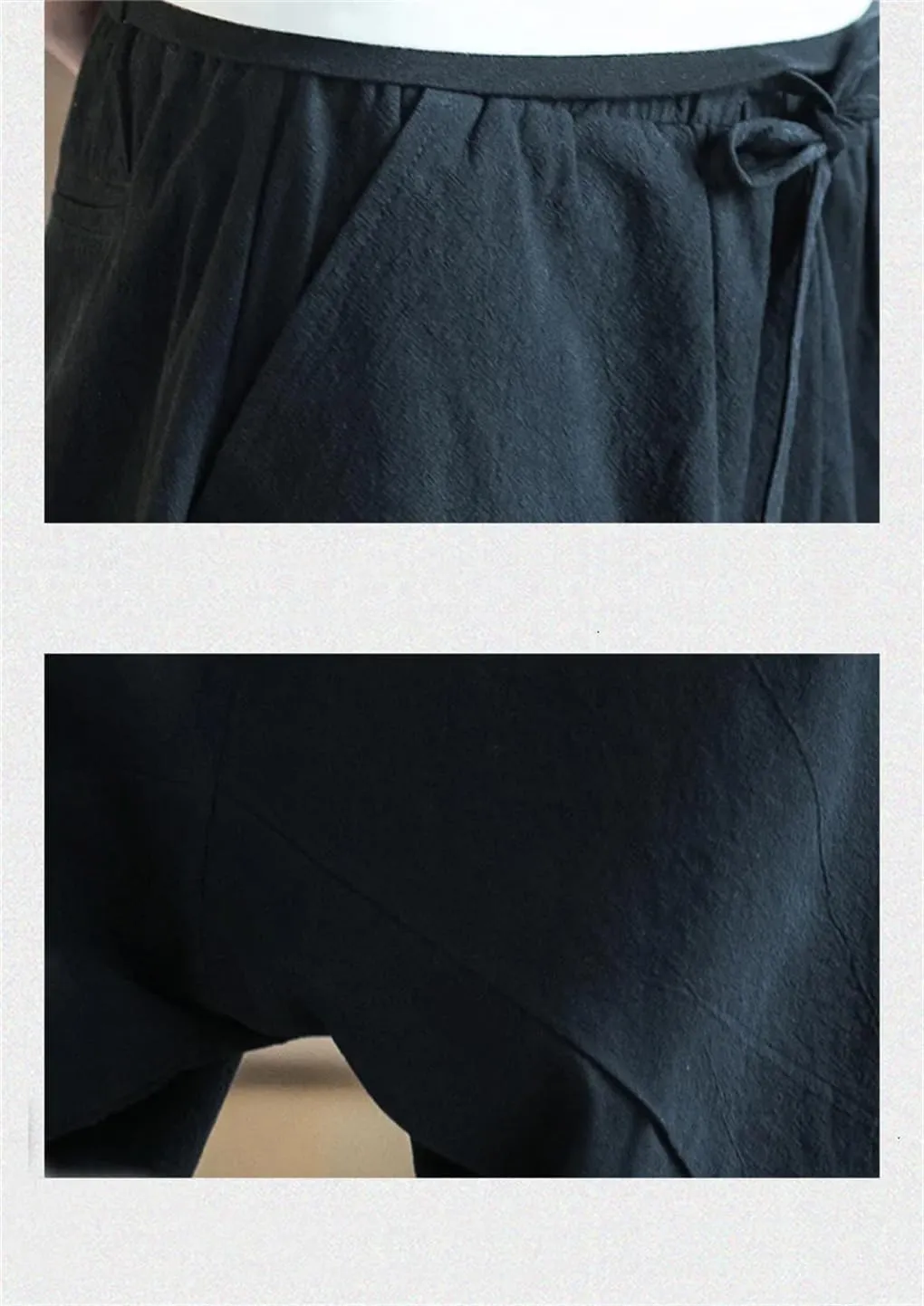 Men Harajuku Harem Pants Mens Summer Cotton Linen Joggers Pants Male Chinese Style Soild Color Calf-Lenght Trousers