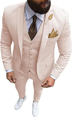 Men's 3 Piece Regualr Fit One Button Formal Business Men Suit Groomsman Tuxedos for Wedding(Blazer Vest Pant)