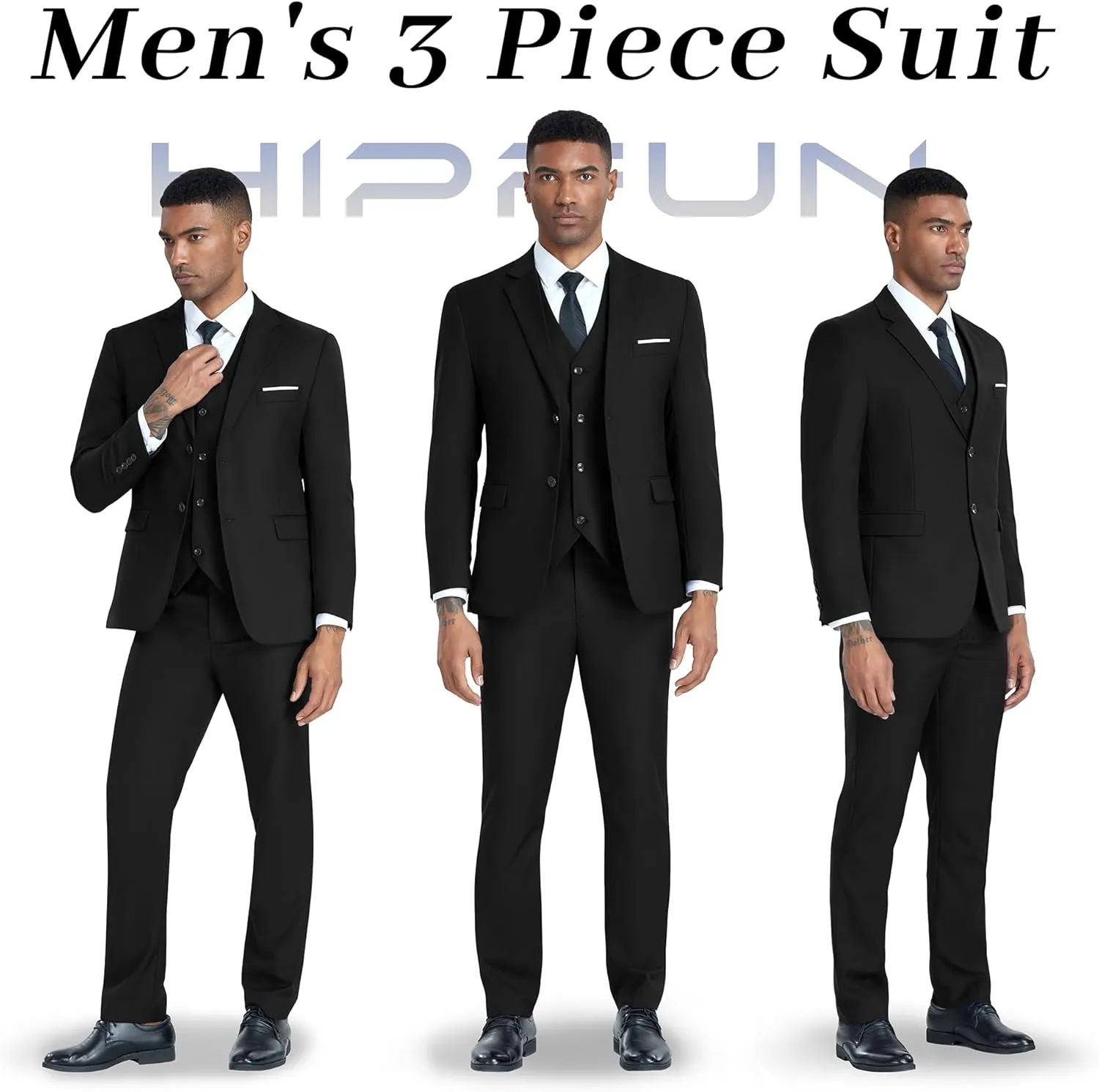 Men's 3 Piece Slim Fit Suit Set, Two Button Blazer Solid Suit Jacket Vest Pants Tuxedo Set for Wedding Prom
