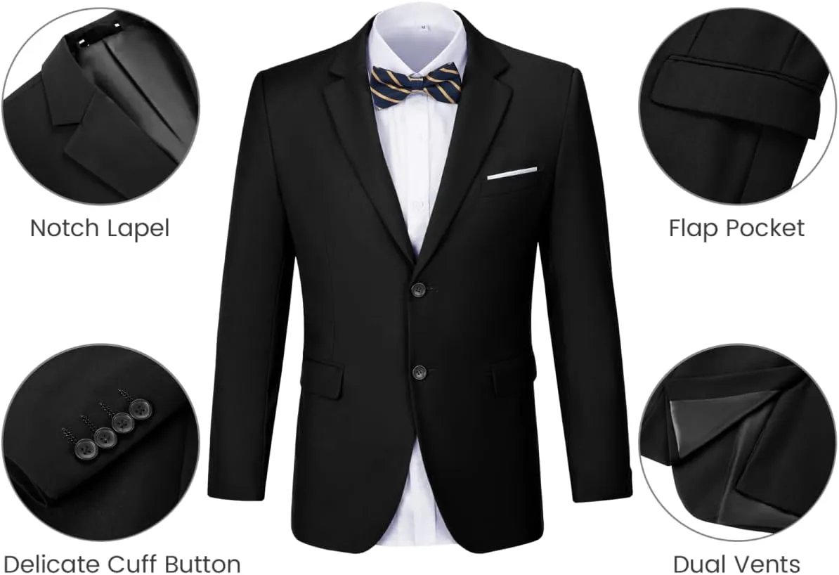 Men's 3 Piece Slim Fit Suit Set, Two Button Blazer Solid Suit Jacket Vest Pants Tuxedo Set for Wedding Prom