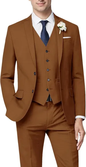 Men's 3 Piece Slim Fit Suit Set, Two Button Blazer Solid Suit Jacket Vest Pants Tuxedo Set for Wedding Prom