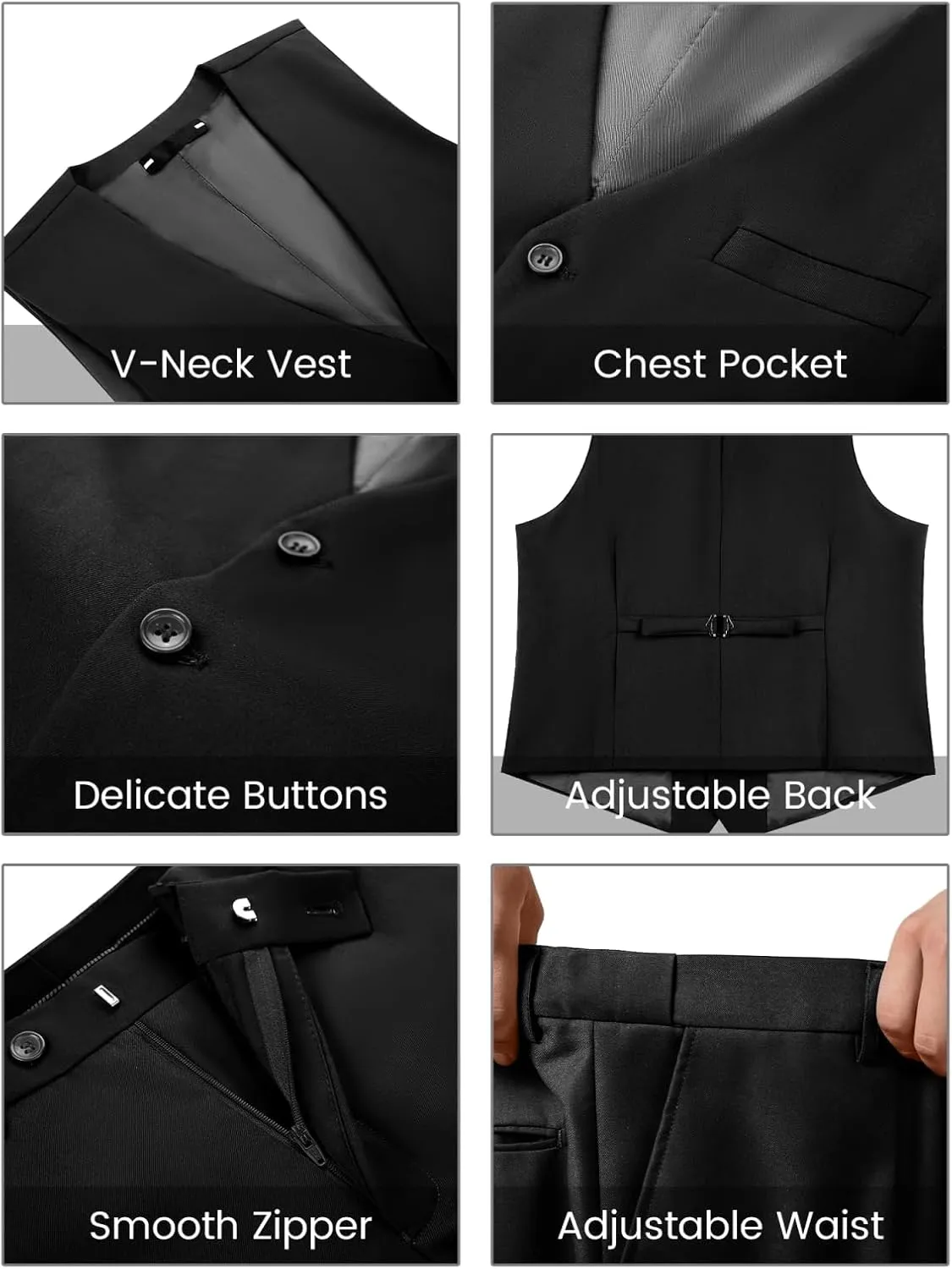 Men's 3 Piece Slim Fit Suit Set, Two Button Blazer Solid Suit Jacket Vest Pants Tuxedo Set for Wedding Prom