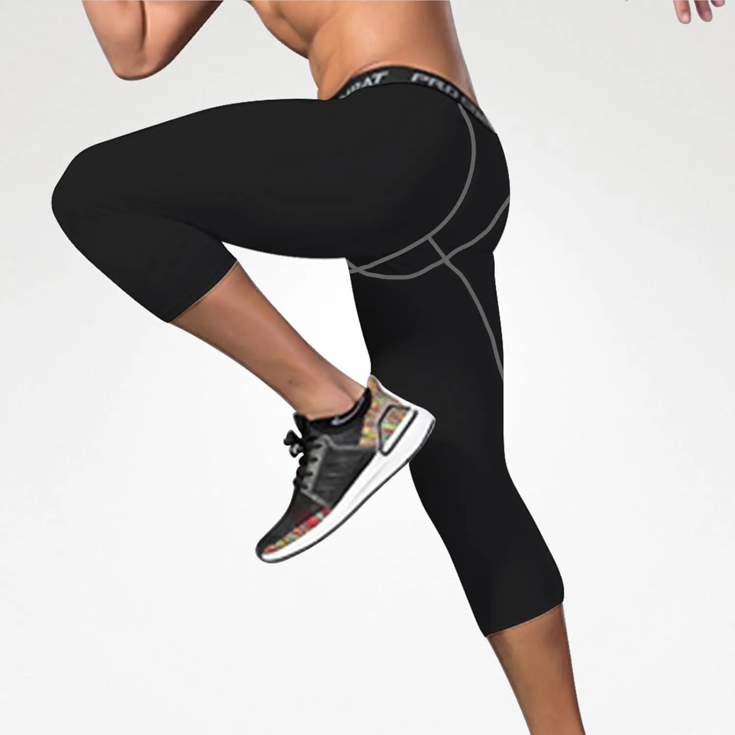 Mens 3/4 Compression Pants, Athletic Leggings Running Workout Tights Base Layer for Basketball Sports Football Gym