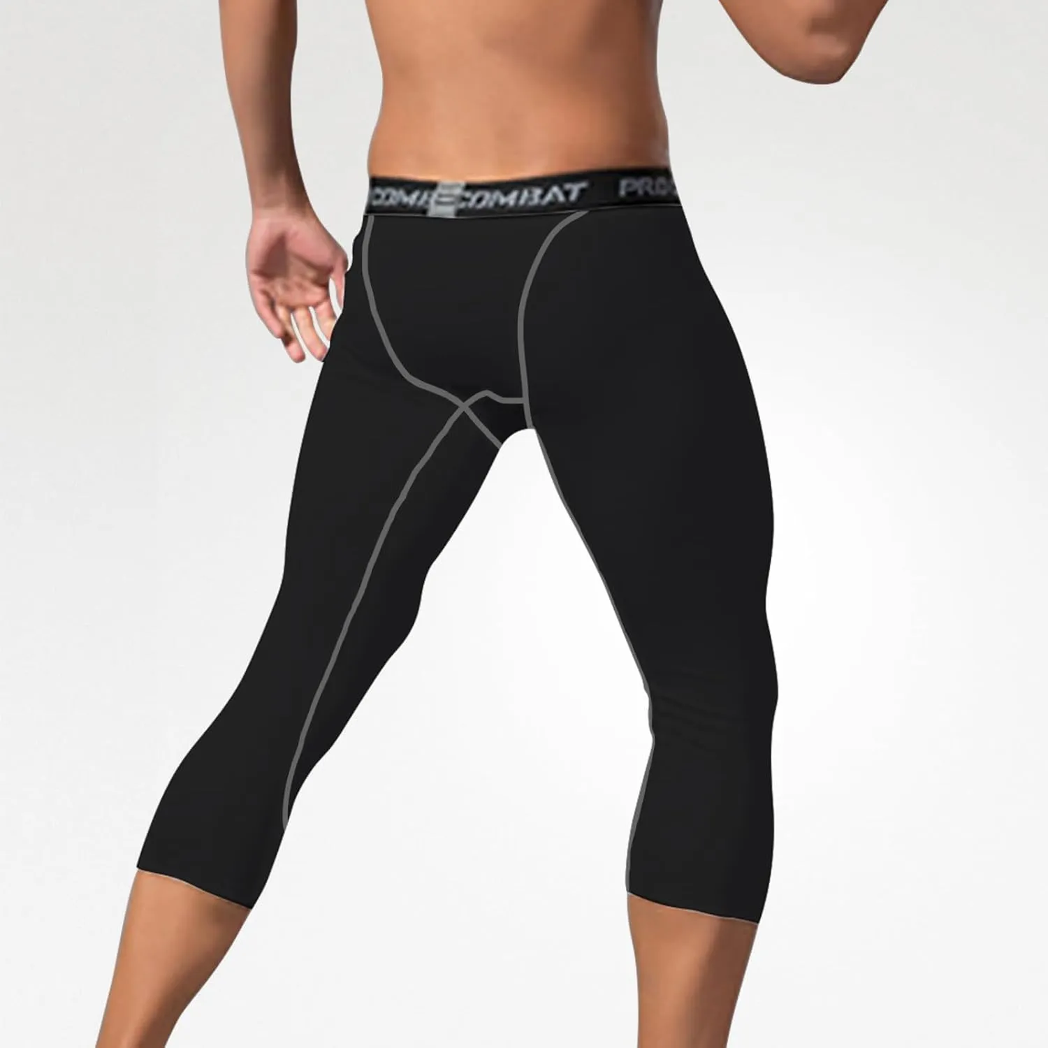 Mens 3/4 Compression Pants, Athletic Leggings Running Workout Tights Base Layer for Basketball Sports Football Gym