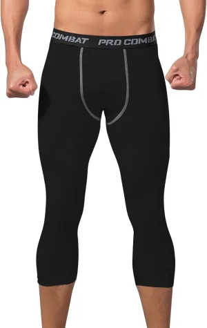 Mens 3/4 Compression Pants, Athletic Leggings Running Workout Tights Base Layer for Basketball Sports Football Gym