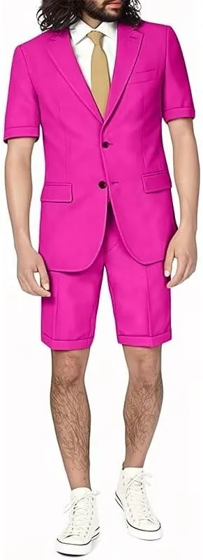 Men's Casual 2 Piece Summer Short Sleeve Suit Shorts Suit Beach Wedding Men's Suit Set
