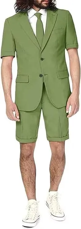 Men's Casual 2 Piece Summer Short Sleeve Suit Shorts Suit Beach Wedding Men's Suit Set