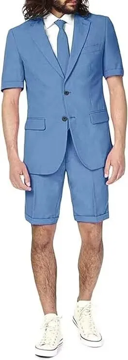 Men's Casual 2 Piece Summer Short Sleeve Suit Shorts Suit Beach Wedding Men's Suit Set