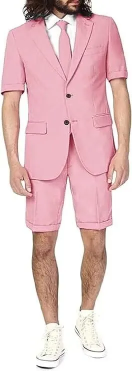 Men's Casual 2 Piece Summer Short Sleeve Suit Shorts Suit Beach Wedding Men's Suit Set