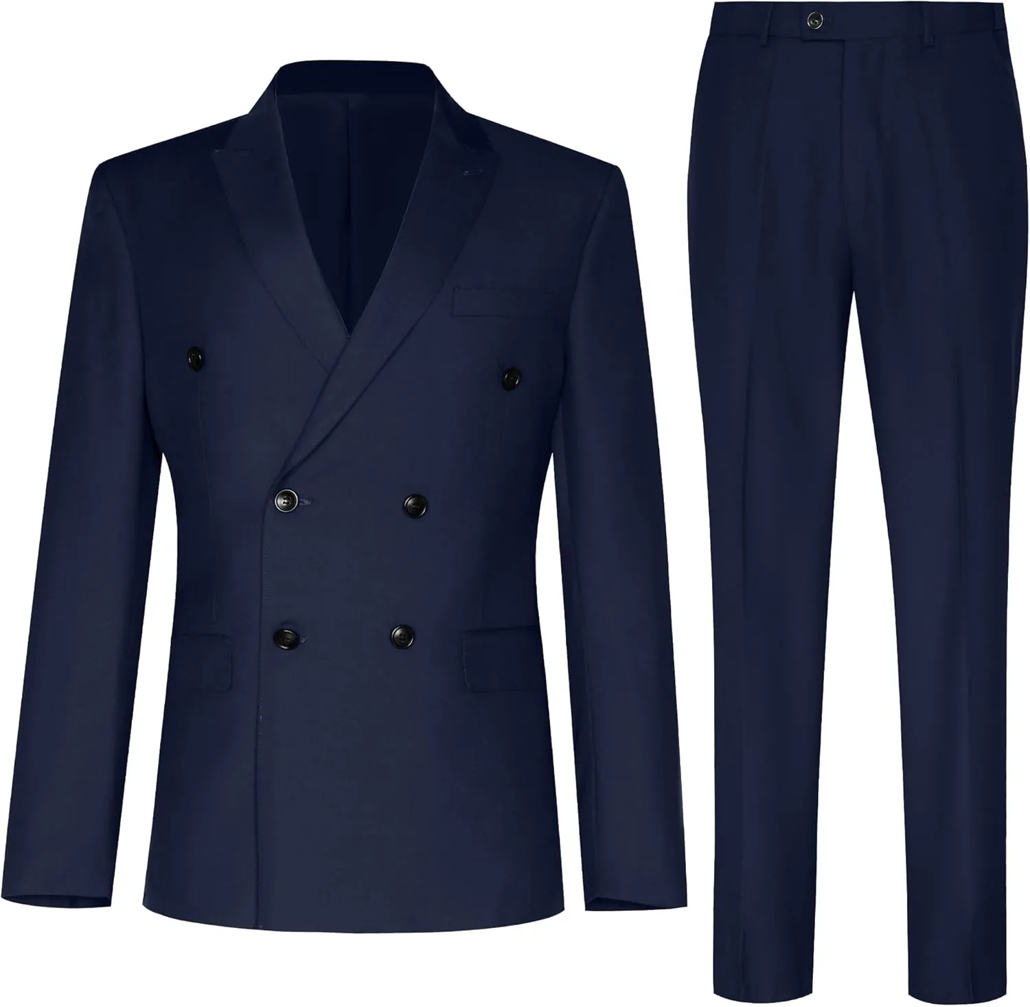 Mens Double Breasted Suit Slim Fit Solid Suit Jacket and Dress Pants 2 Piece Set Prom Wedding Suits for Men