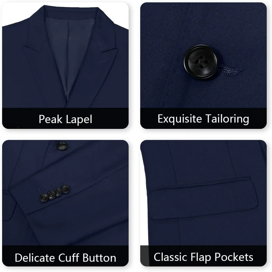 Mens Double Breasted Suit Slim Fit Solid Suit Jacket and Dress Pants 2 Piece Set Prom Wedding Suits for Men