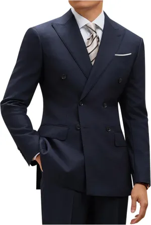 Mens Double Breasted Suit Slim Fit Solid Suit Jacket and Dress Pants 2 Piece Set Prom Wedding Suits for Men