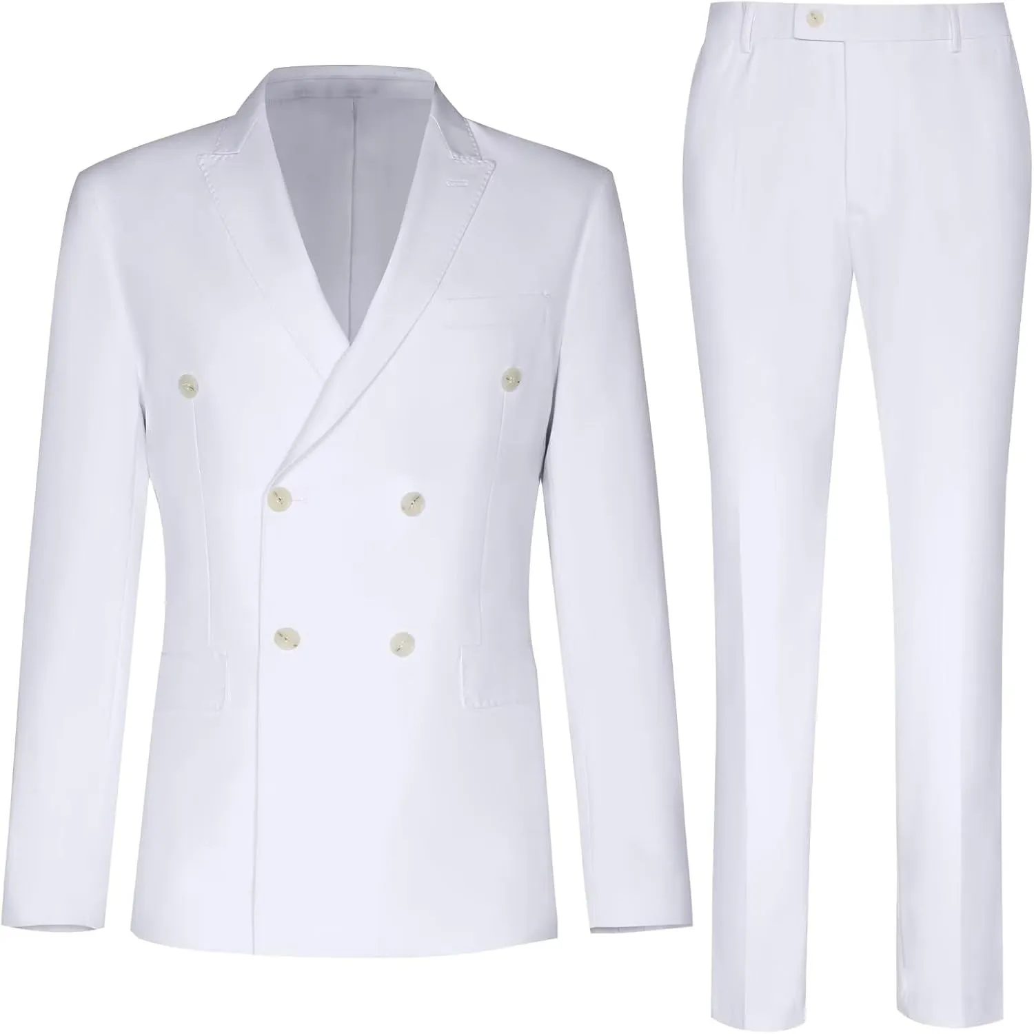 Mens Double Breasted Suit Slim Fit Solid Suit Jacket and Dress Pants 2 Piece Set Prom Wedding Suits for Men