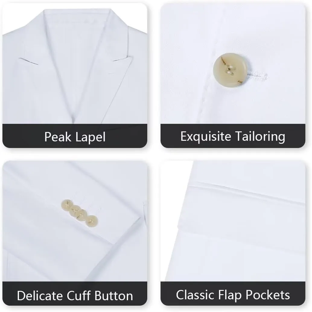 Mens Double Breasted Suit Slim Fit Solid Suit Jacket and Dress Pants 2 Piece Set Prom Wedding Suits for Men