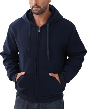 Men’s Full Zip Up Hoodies Sherpa Fleece Lined Hoodie Heavyweight Thick Flannel Jacket Heavy Duty Warm Winter Coat