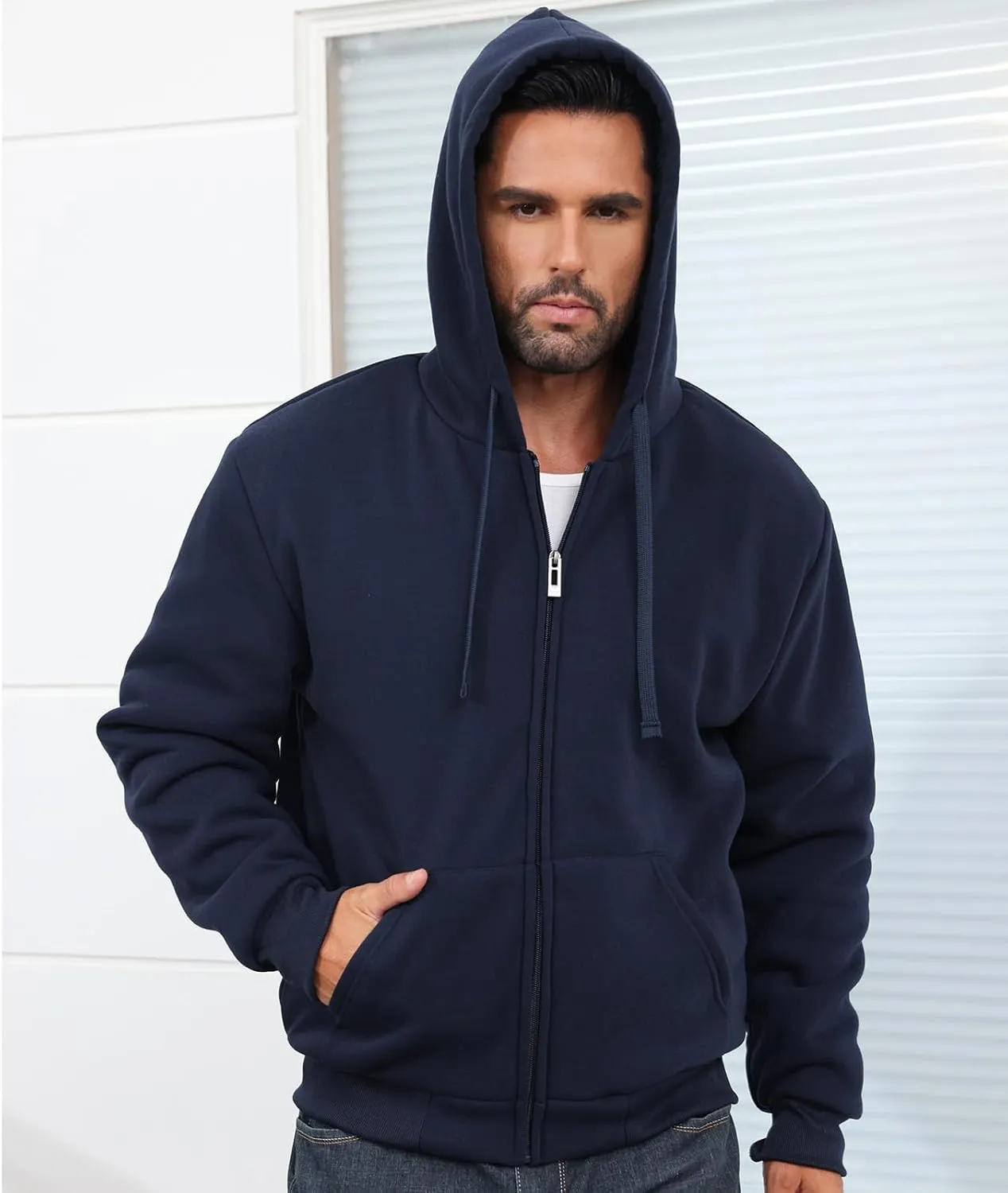 Men’s Full Zip Up Hoodies Sherpa Fleece Lined Hoodie Heavyweight Thick Flannel Jacket Heavy Duty Warm Winter Coat