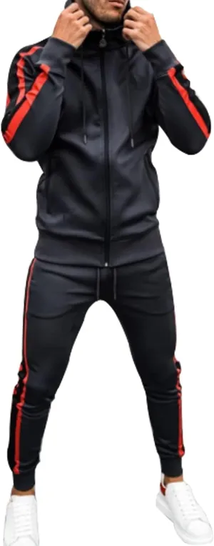 Men's Hooded Sportswear Suit long Sleeve Full Zipper Two-piece Suit Suitable for Running, Jogging, Sports Suit