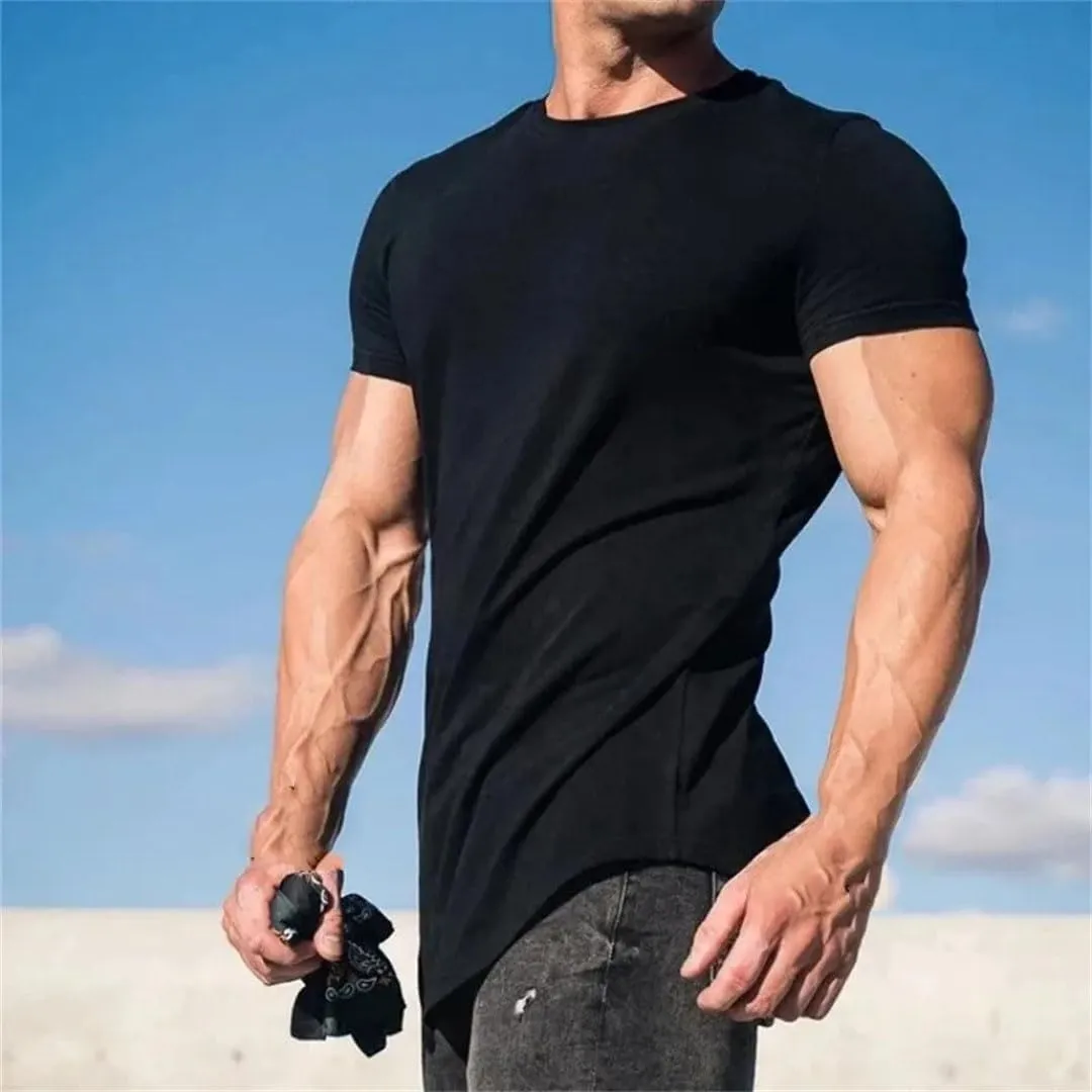 Mens Muscle Fitness T Shirt Summer Cotton Short Sleeve Gym Workout Athleisure Sport Top