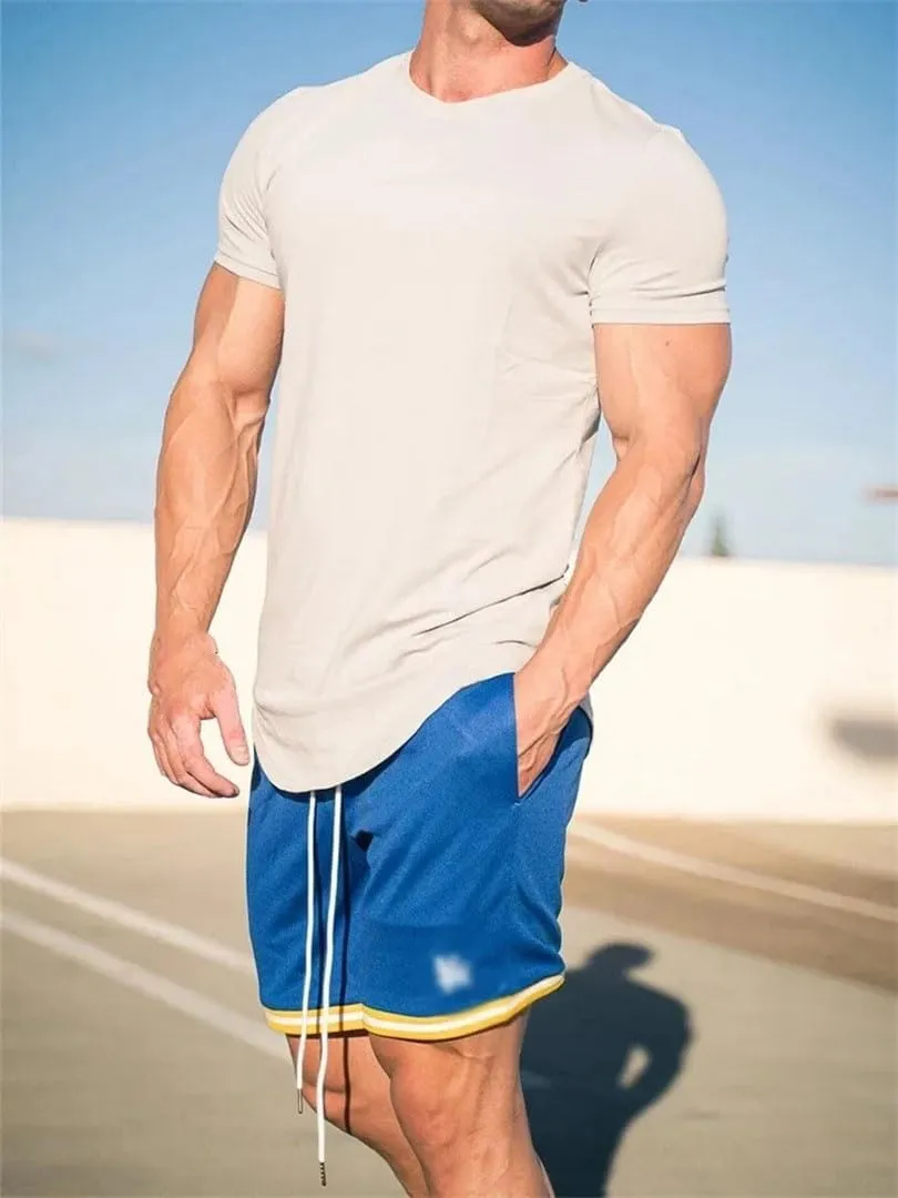 Mens Muscle Fitness T Shirt Summer Cotton Short Sleeve Gym Workout Athleisure Sport Top
