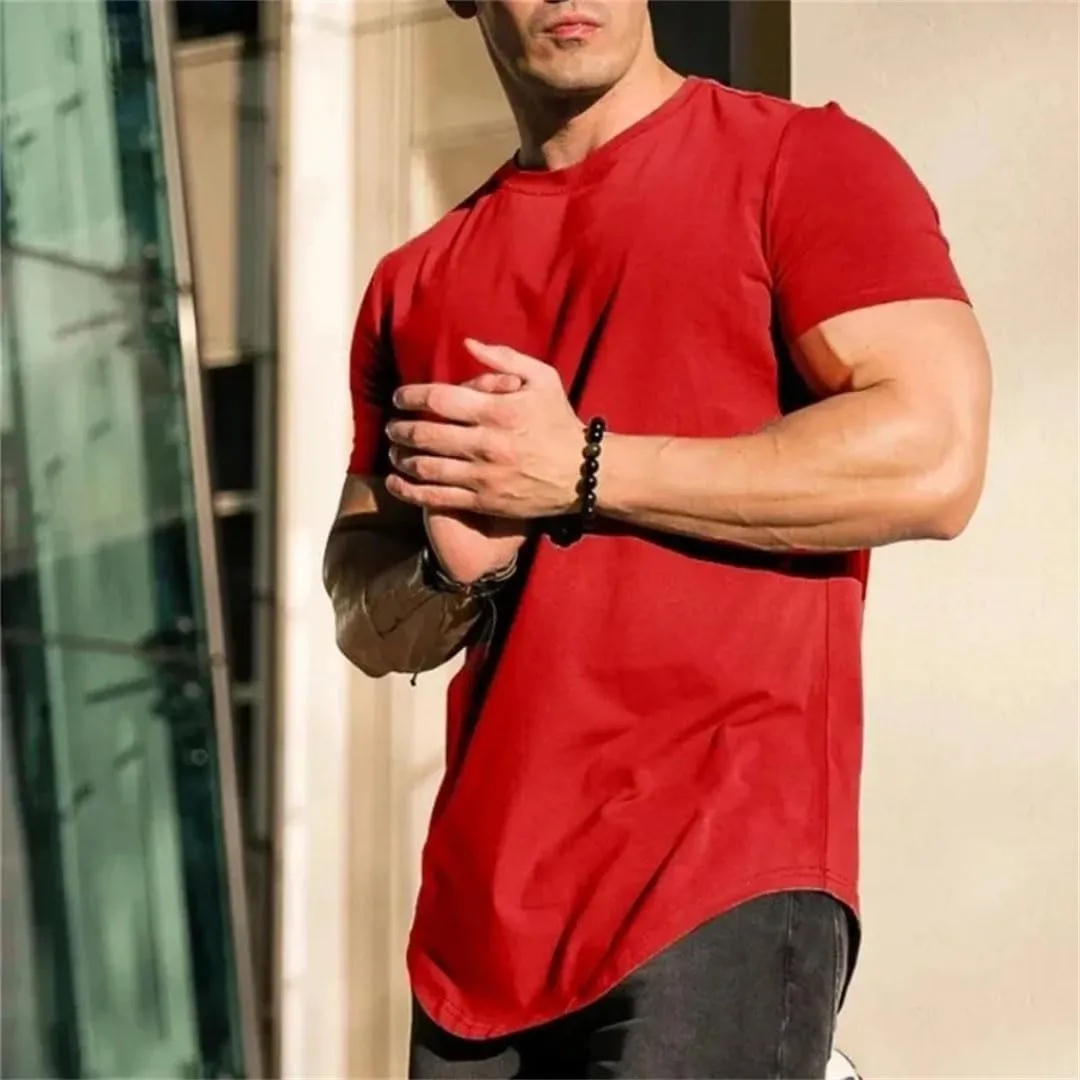 Mens Muscle Fitness T Shirt Summer Cotton Short Sleeve Gym Workout Athleisure Sport Top