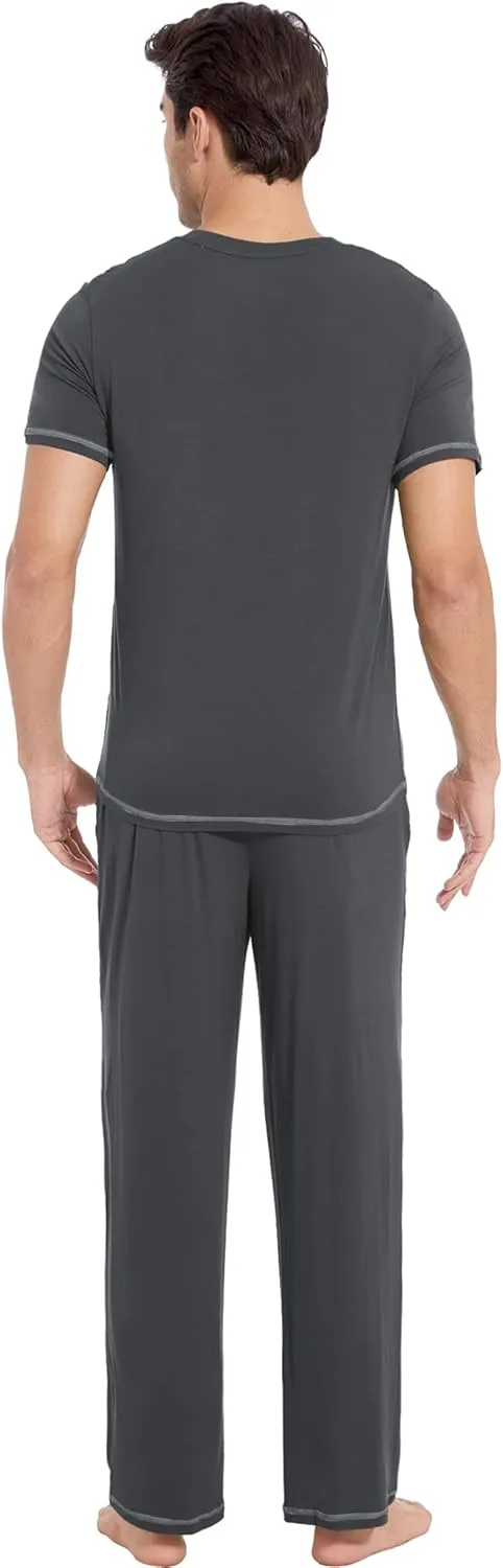 Men's Pajama Sets, Viscose Made from Bamboo, Short Sleeve T-Shirt and Lounge Pants 2 Piece Pajamas for Men