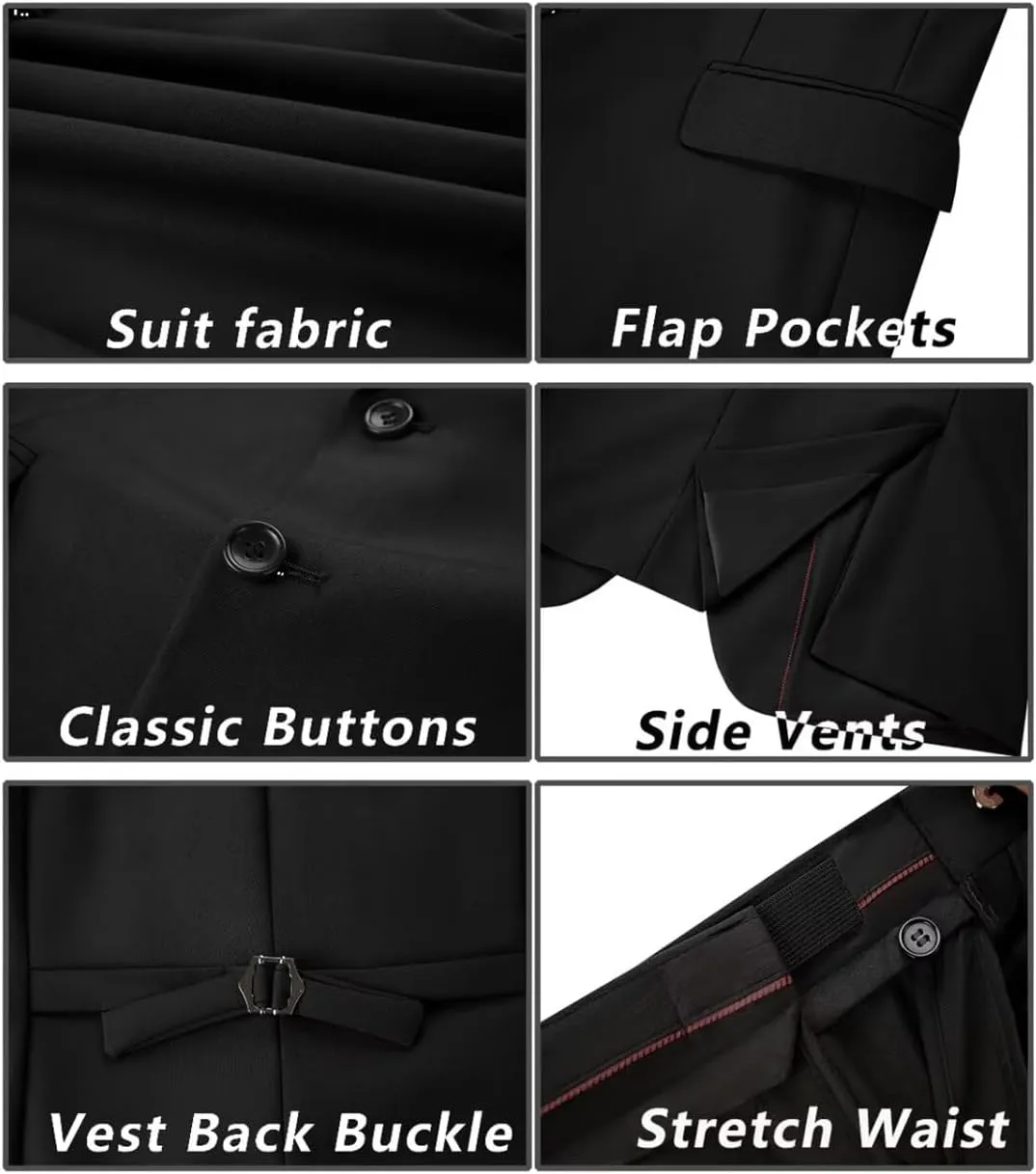 Men's Suit Slim Fit 3 Piece Wedding Dress Tux Suit Set Two Buttons Business Suits Blazer Jacket Vest Pants with Tie