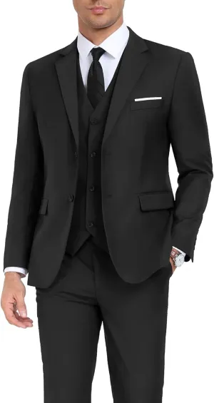 Men's Suit Slim Fit 3 Piece Wedding Dress Tux Suit Set Two Buttons Business Suits Blazer Jacket Vest Pants with Tie