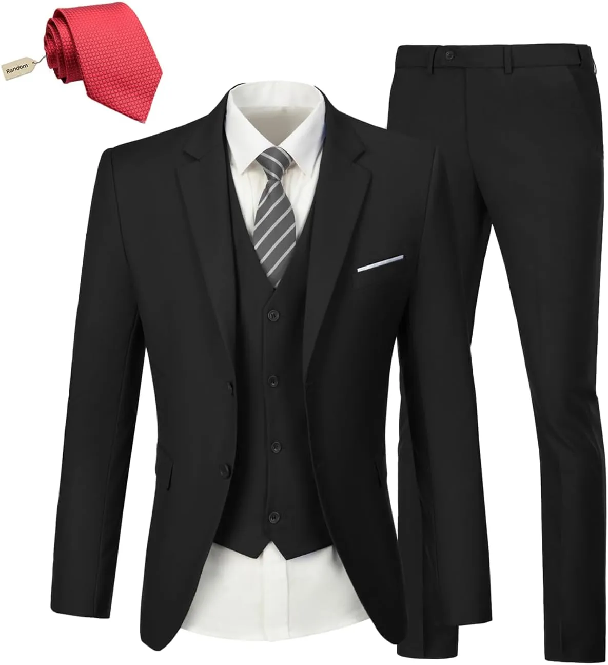 Men's Suit Slim Fit 3 Piece Wedding Dress Tux Suit Set Two Buttons Business Suits Blazer Jacket Vest Pants with Tie