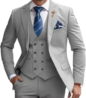 Mens Suits 3 Piece Slim Fit Suit Set Business Wedding Tuxedo Jacket Vest Pants