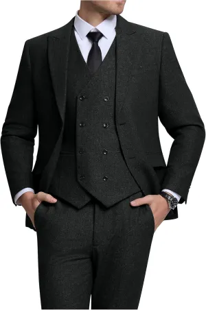 Men's Suits Herringbone Tweed Suits for Men Retro 3 Piece Peak Lapel Blazer Wedding Prom Suit Jacket Vest Pants Set
