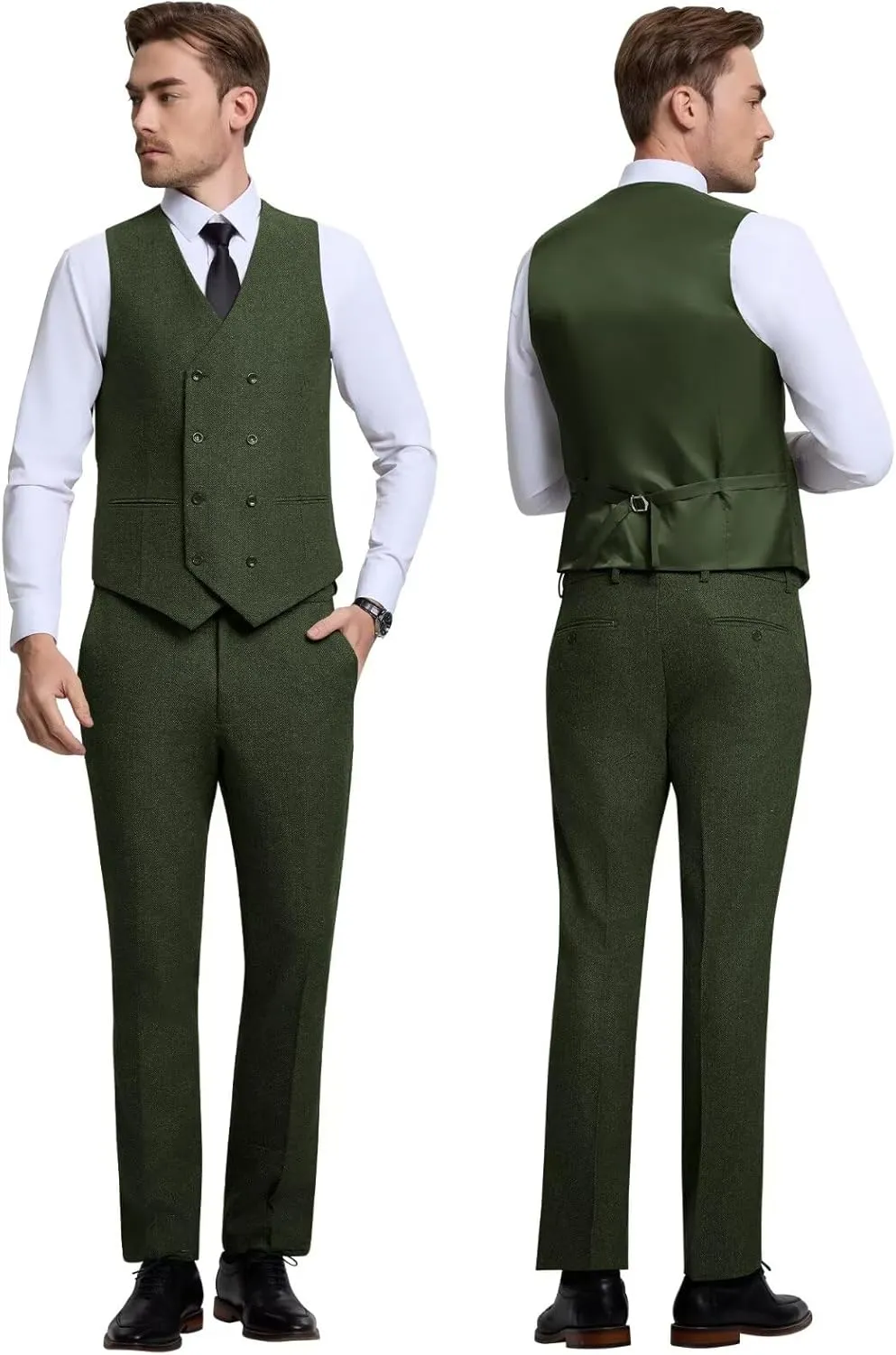 Men's Suits Herringbone Tweed Suits for Men Retro 3 Piece Peak Lapel Blazer Wedding Prom Suit Jacket Vest Pants Set