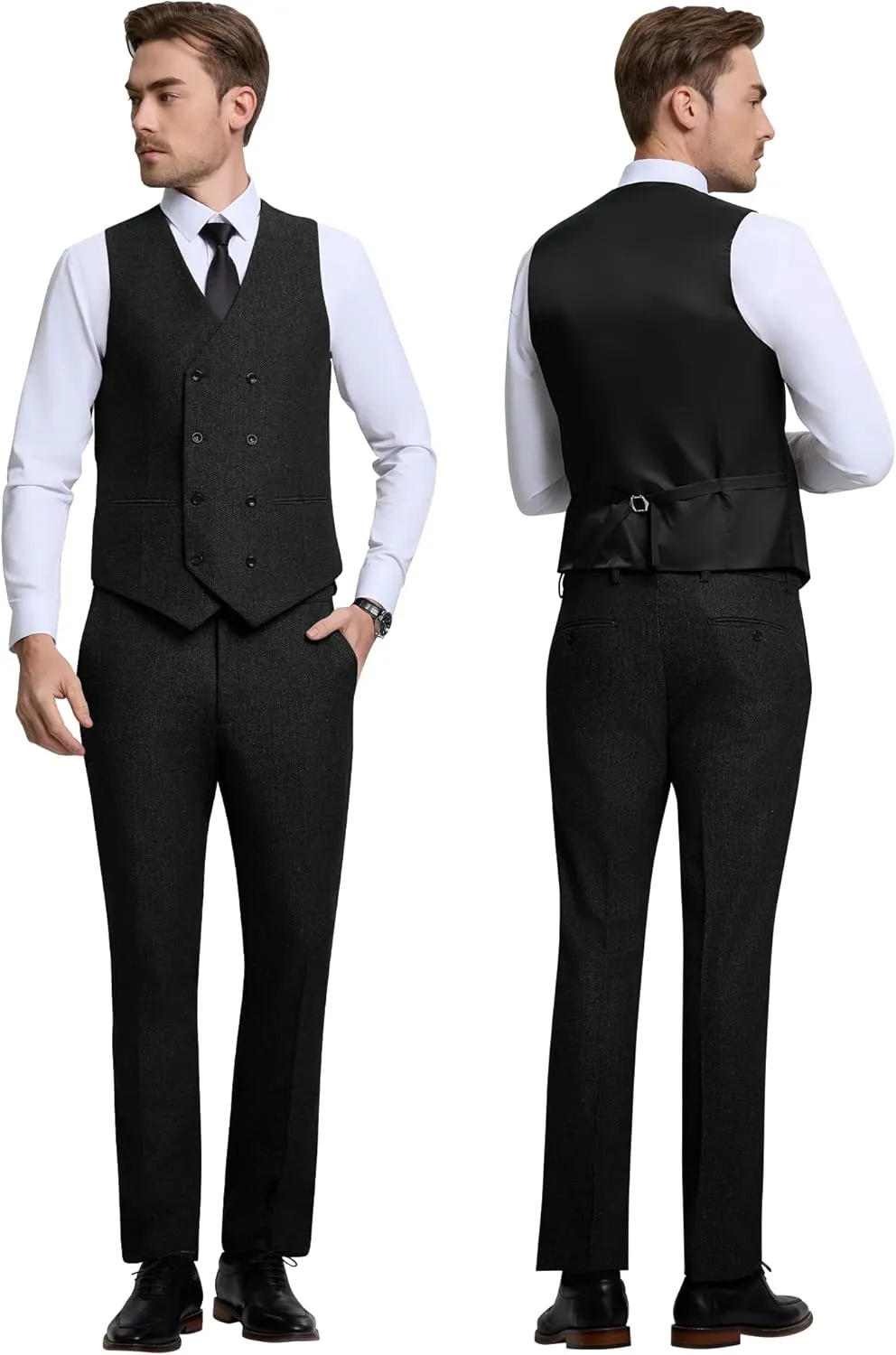 Men's Suits Herringbone Tweed Suits for Men Retro 3 Piece Peak Lapel Blazer Wedding Prom Suit Jacket Vest Pants Set