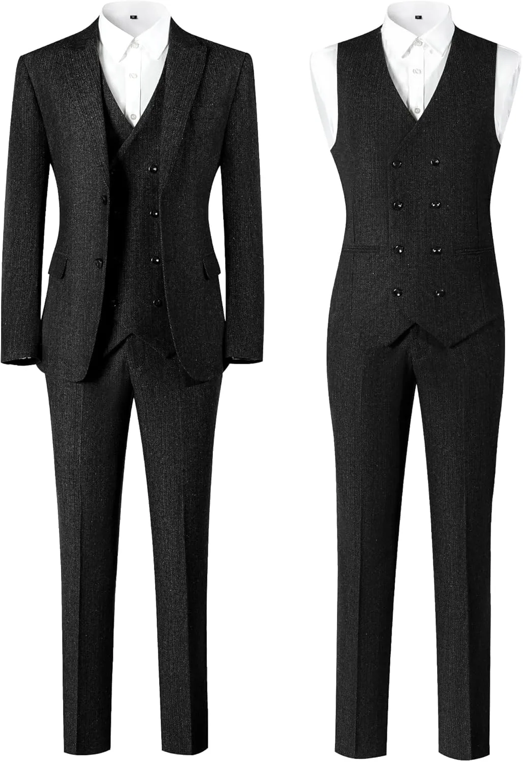 Men's Suits Herringbone Tweed Suits for Men Retro 3 Piece Peak Lapel Blazer Wedding Prom Suit Jacket Vest Pants Set