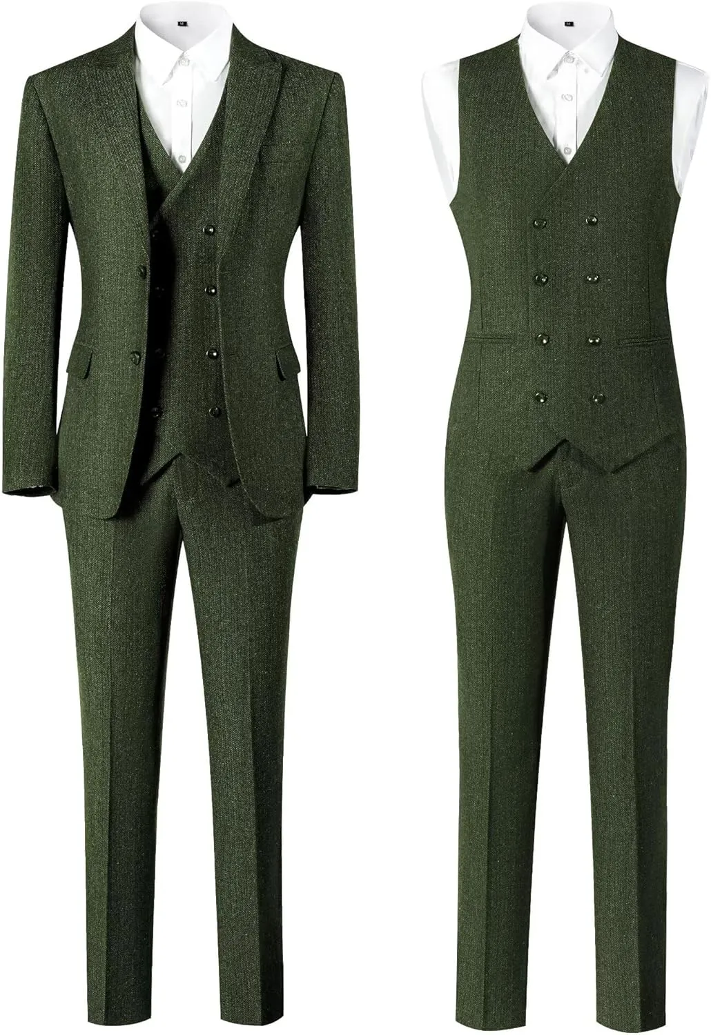 Men's Suits Herringbone Tweed Suits for Men Retro 3 Piece Peak Lapel Blazer Wedding Prom Suit Jacket Vest Pants Set